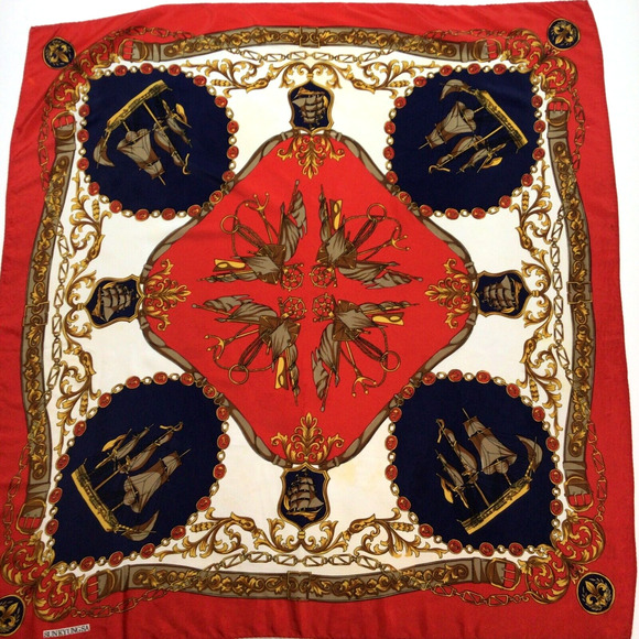 Sunkyungsa Nautical Scarf Red,Gold, Navy, White Size 32in x 35in - Picture 1 of 5